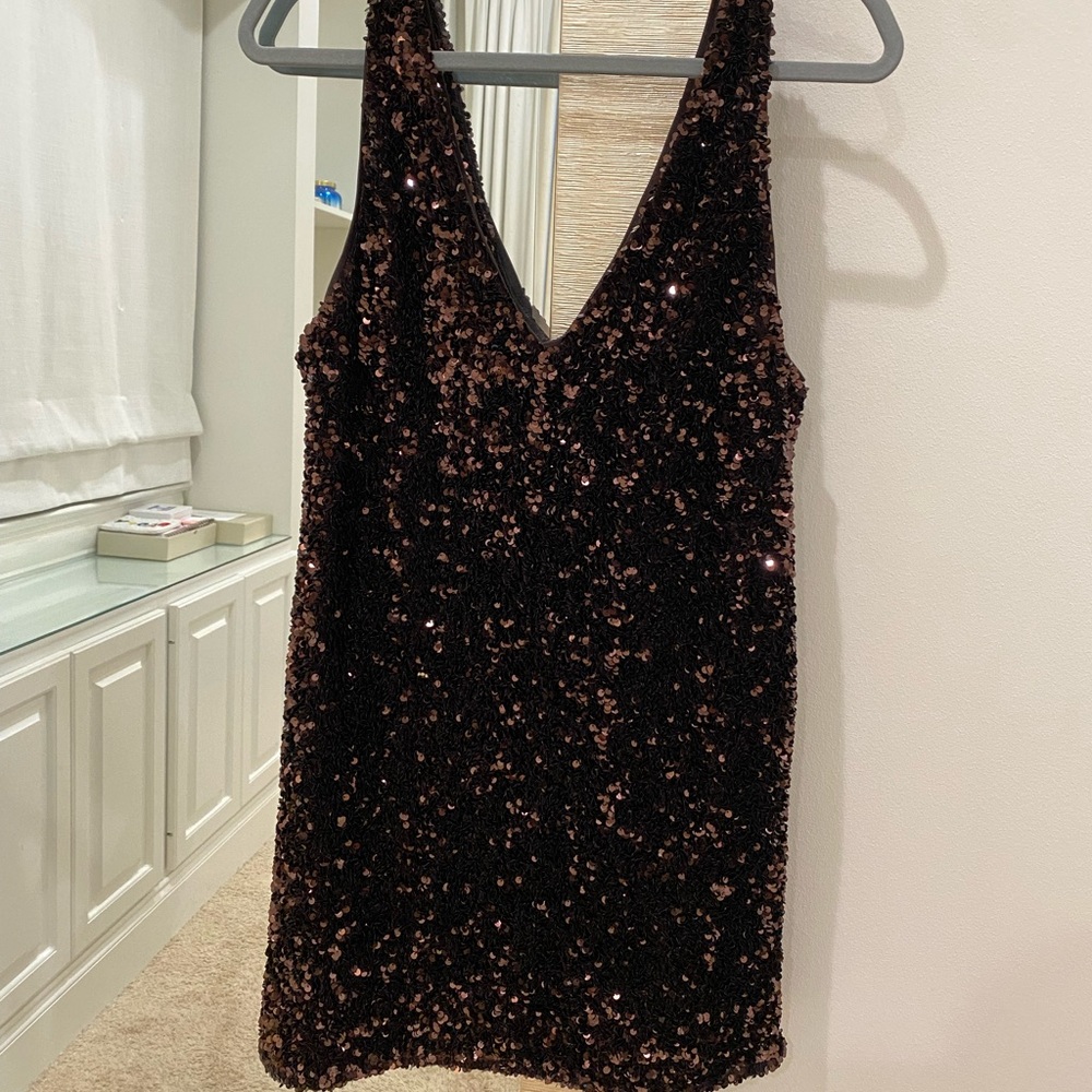 V-Neck Brown Sequin H&M Dress